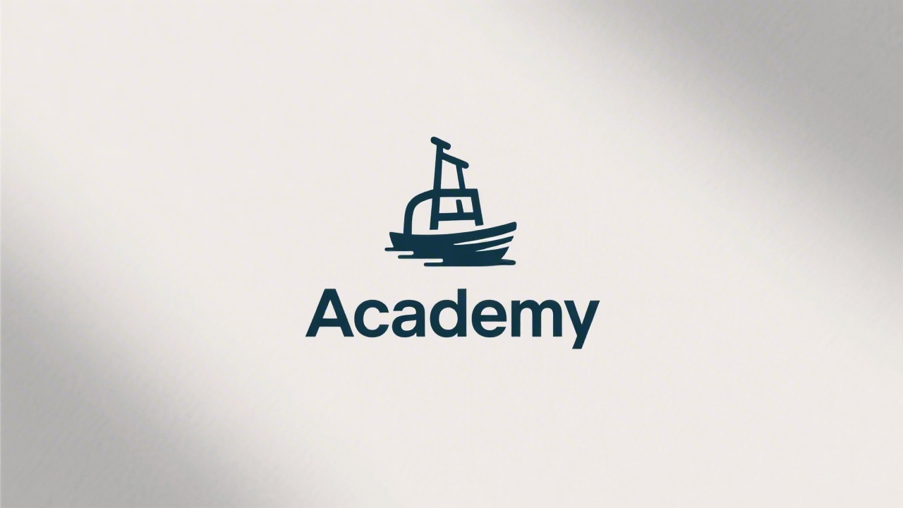 Minimal geometric harbor icon with a simple navy outline and clean sans-serif wordmark, designed for a business education academy without complex details.